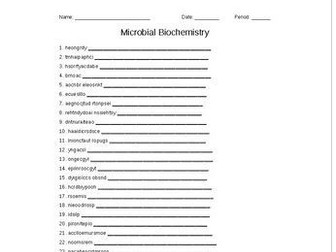 Microbial Biochemistry Word Scramble for a Microbiology Course