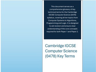 IGCSE Computer Science (0478) Complete Key Term Glossary
