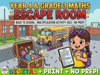 Year 4 & Grade 3 Maths Escape Room Back to School Multiplication Activity KS2 No Prep