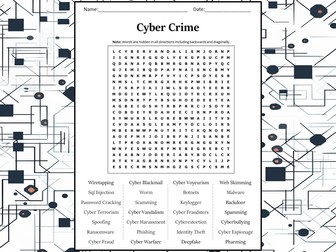 Cyber Crime Word Search Puzzle Worksheet Activity