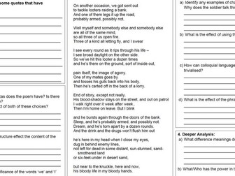 Remains (Power & Conflict) Poetry Analysis Worksheet