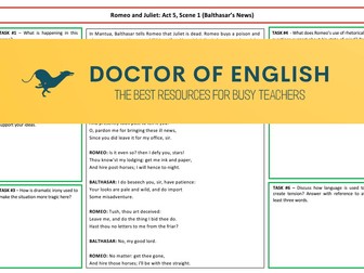 Romeo and Juliet - Act 5 - Key Scenes Revision Worksheets