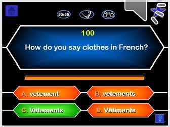 Who wants to be a millionaire French clothes. Vêtements. With music and sound effects.