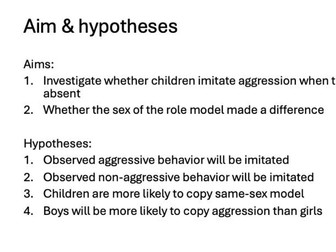 A-level Psychology: Bandura et al Study