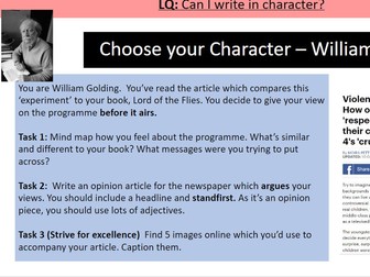 LORD OF THE FLIES / Paper 2 Q5 Language - Writing in character / writing to argue and persuade