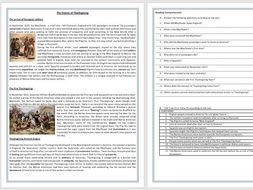 the history of thanksgiving reading comprehension worksheet