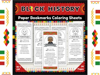 Black History Month Bookmarks Collection : Coloring Bookmarks Sheets