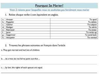 A Level French - La Famille et le Mariage