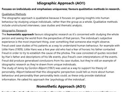 Idiographic and Nomothetic Revision (A2 Psychology)
