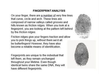 Fingerprint Analysis Information + Tasks for Forensic Science Murder Mystery ppt