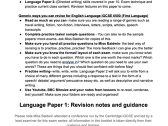 CIE iGCSE English Language Paper 1 Revision Booklet