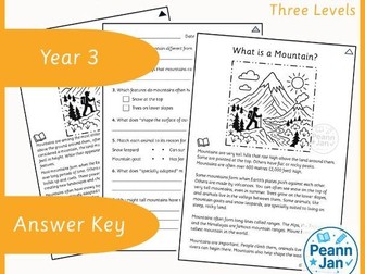 Year 3 Reading Comprehension - What is a Mountain?