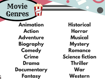 Movie Genres List - Free resource!