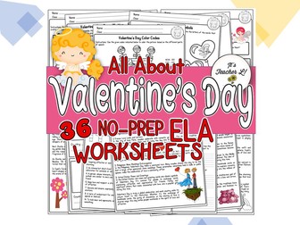 Valentine's Day No-Prep ELA Worksheets (4th|5th|6th)