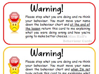 Behaviour Management Warning Cards