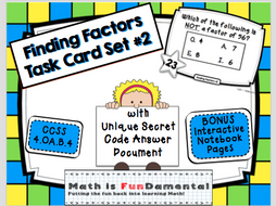 Finding Factors Task Card Set #2 with Coded Joke Answer Document