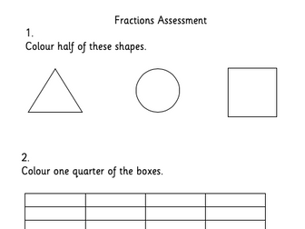 Fractions Assessment 1st Level/KS1