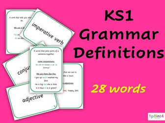 KS1 GRAMMAR DEFINITIONS FLASHCARDS - LARGE