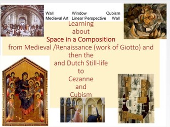 Examples of Perspective/illusion of space in Art- Medieval/Giotto/Masaccio/Leonardo/Dutch, Cubism