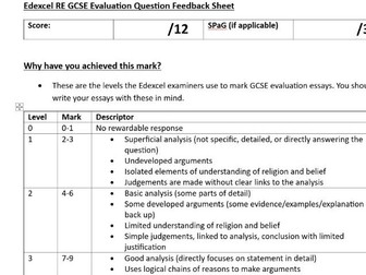 Easy Feedback Sheet - 12 Mark RE Edexcel GCSE Essay