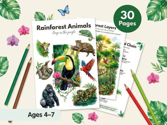 Rainforest Animals Worksheets | Jungle | Ages 4-7 | Toucan Sloth Jaguar | PDF