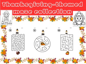 Thanksgiving-themed maze collection designed for kids
