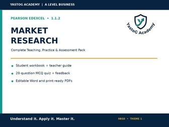 Edexcel A Level Business 1.1.2 Market Research | Student Workbook, Teacher Guide & MCQ Pack