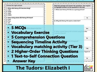 Elizabeth I Biography Reading Comprehension | Tudor History | KeyStage 2