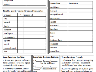 French Jobs Careers Future Plans Worksheets