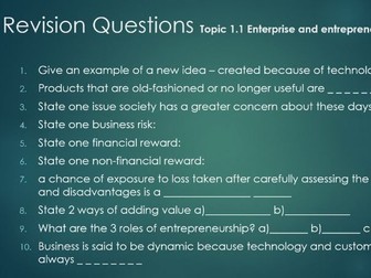 GCSE Business Revision Quiz Questions for all Edexcel topics for 9-1