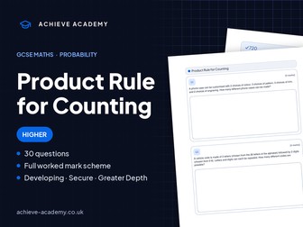 Product Rule for Counting GCSE Maths Higher Booklet + Mark Scheme