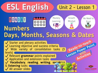 Numbers, Days, Dates & Seasons - ESL English Lesson + Activities (2.1)