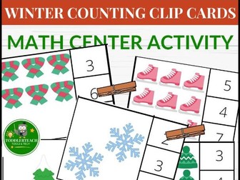 Winter counting clip cards to 10, math center activity,preschool,kindergarten