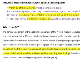 Spanish A level IRP information for students, with examples of topics and titles. AQA