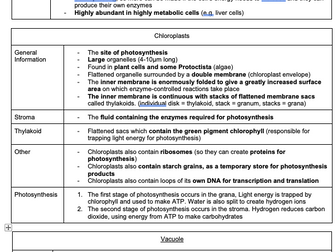 A* A level Bio OCR Notes Cell Structure, Microscopy, Chemical Tests