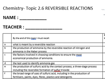 Booklet - WJEC Chemistry Unit 2 - 2.6 Reversible Reactions