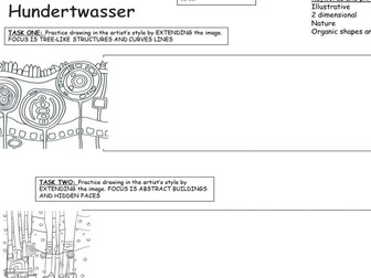 Art and Design - Cover Worksheet/Skills Recall. Hundertwasser landscapes theme