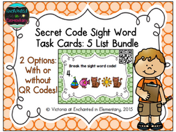 Secret Code Sight Words Task Cards: 5 List Bundle