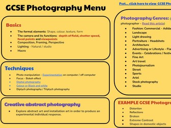 GCSE Photography menu