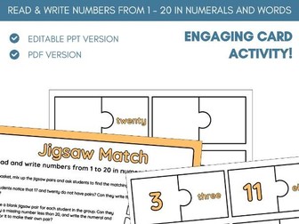 Read & Write Numbers to 20 | Numerals & Words | Card Game Activity | Place Value