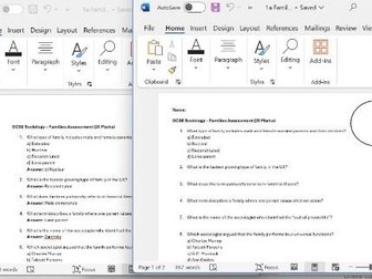 GCSE AQA Sociology – The Family Knowledge Quiz (20 Marks) with Answers
