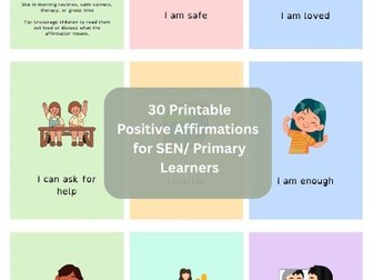 Positive Affirmation Cards for SEN & Primary Learners | Wellbeing & Emotional Support Resource