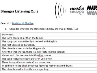 Bhangra listening quiz/test