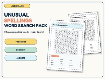 LKS2 Unusual Spellings Word Search Pack | 7 Activities