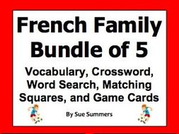 French Family Bundle of 5 - Practice Puzzles, Vocabulary, and Game Cards