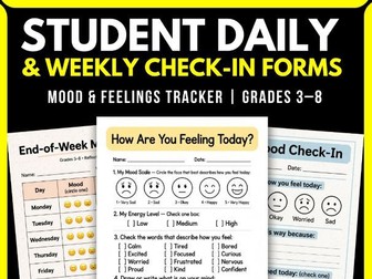 Student Daily & Weekly Check-In Forms | Mood & Feelings Tracker | Grades 3–8