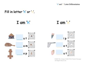 'h' and 'n' Letter Differentiation (Step-by-Step English Literacy Skills Pack for Diverse learners)