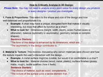 3D Design Analysis Guide for Students