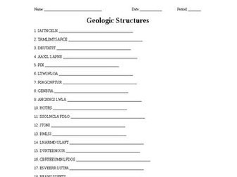 Geologic Structures Word Scramble for Geology Students