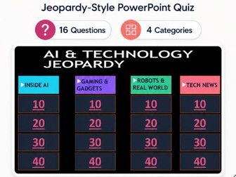 Artificial Intelligence & Technology Game | PowerPoint Quiz + Worksheets
